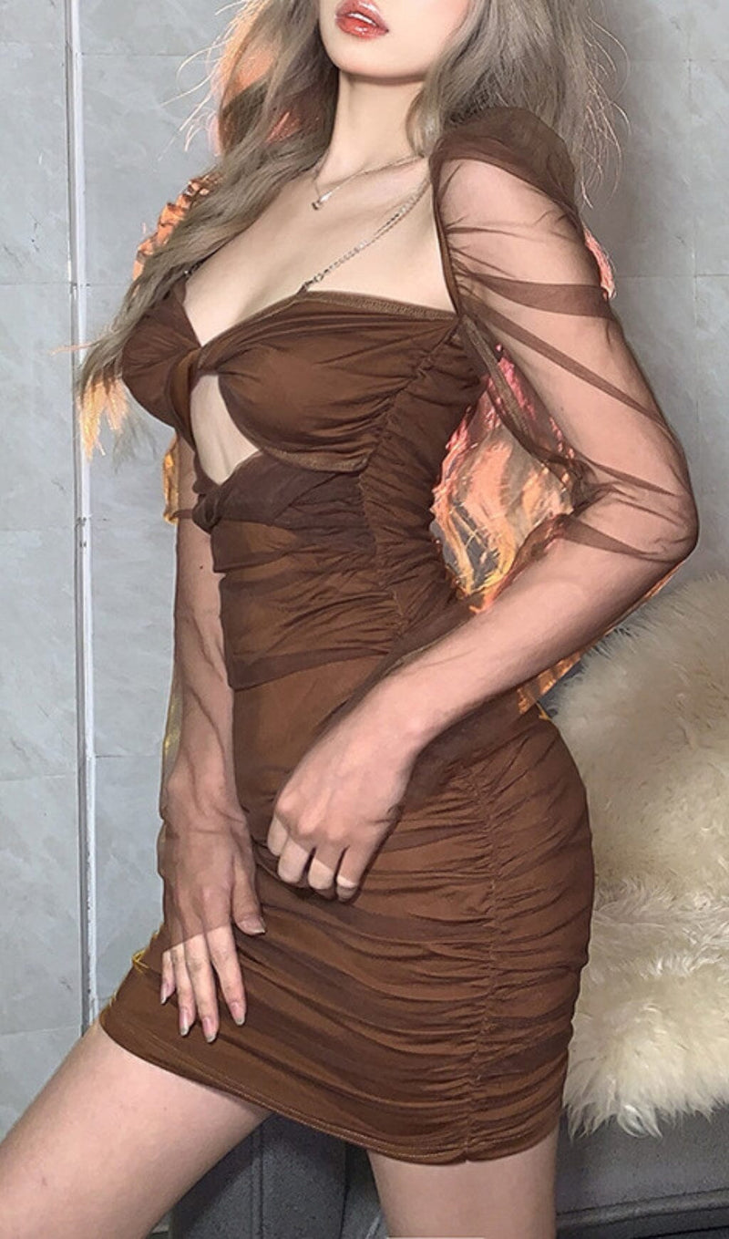 MESH TWISTED DRESS IN BROWN styleofcb 