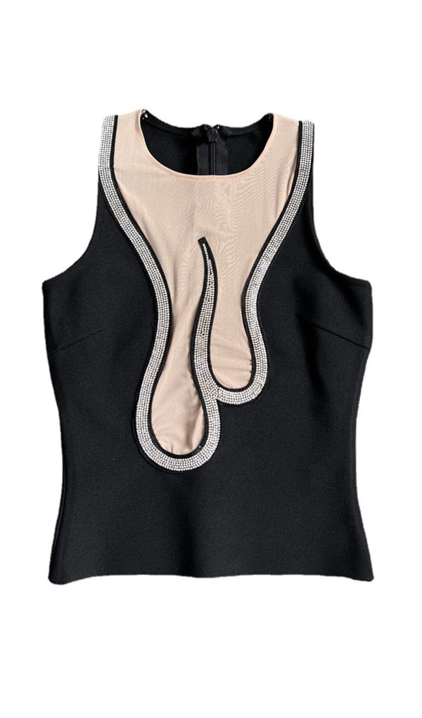 BANDAGE CUT-OUT DESIGN BRIGHT DIAMOND CAMISOLE TOP IN BLACK styleofcb 