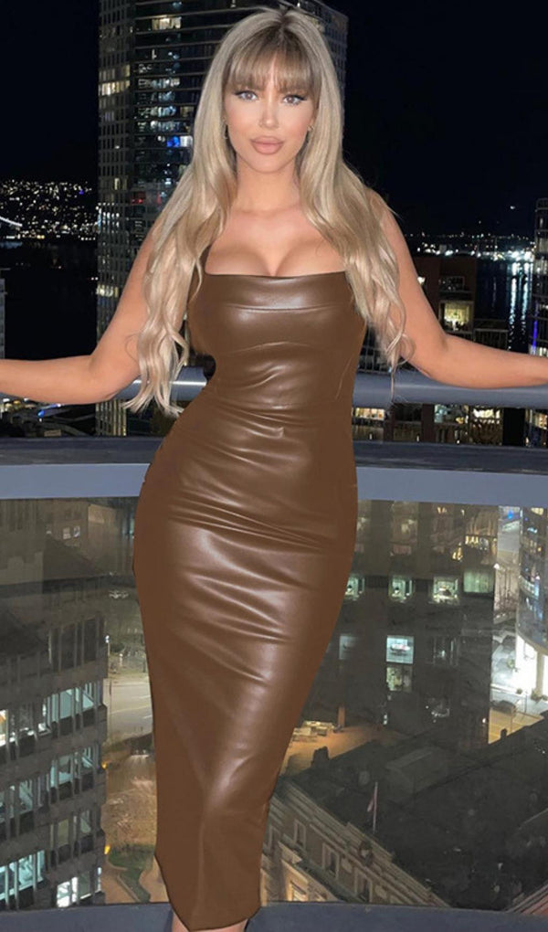 LEATHER STRAP MIDI DRESS Dresses styleofcb S BROWN 
