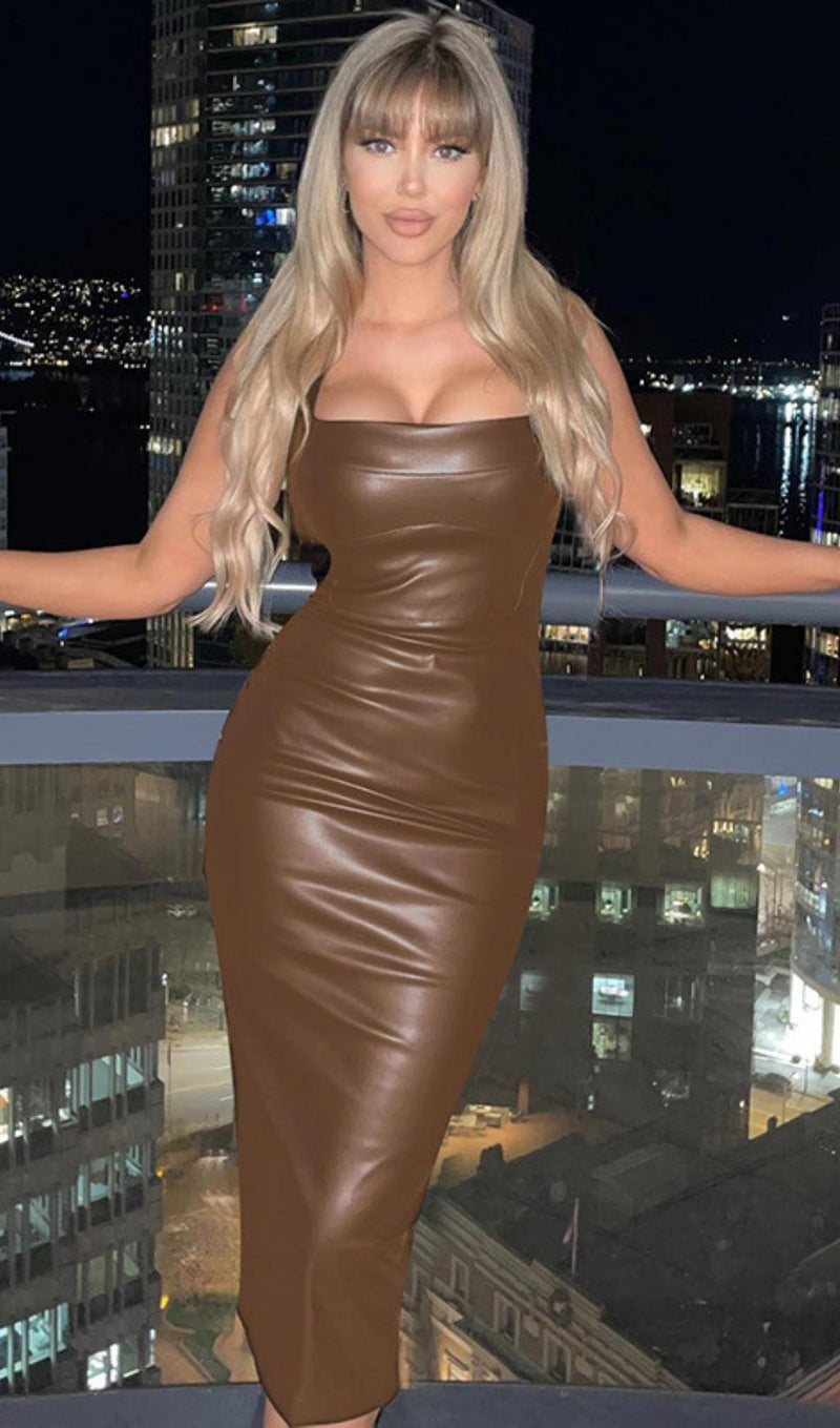 LEATHER STRAP MIDI DRESS Dresses styleofcb S BROWN 