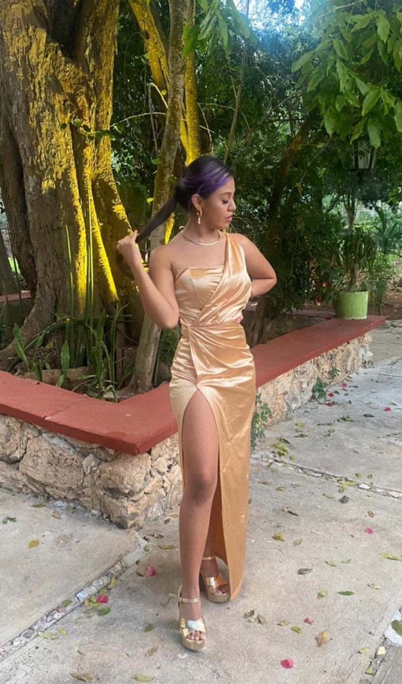 ONE SHOULDER BODYCON MAXI DRESS IN GOLD Dresses styleofcb 