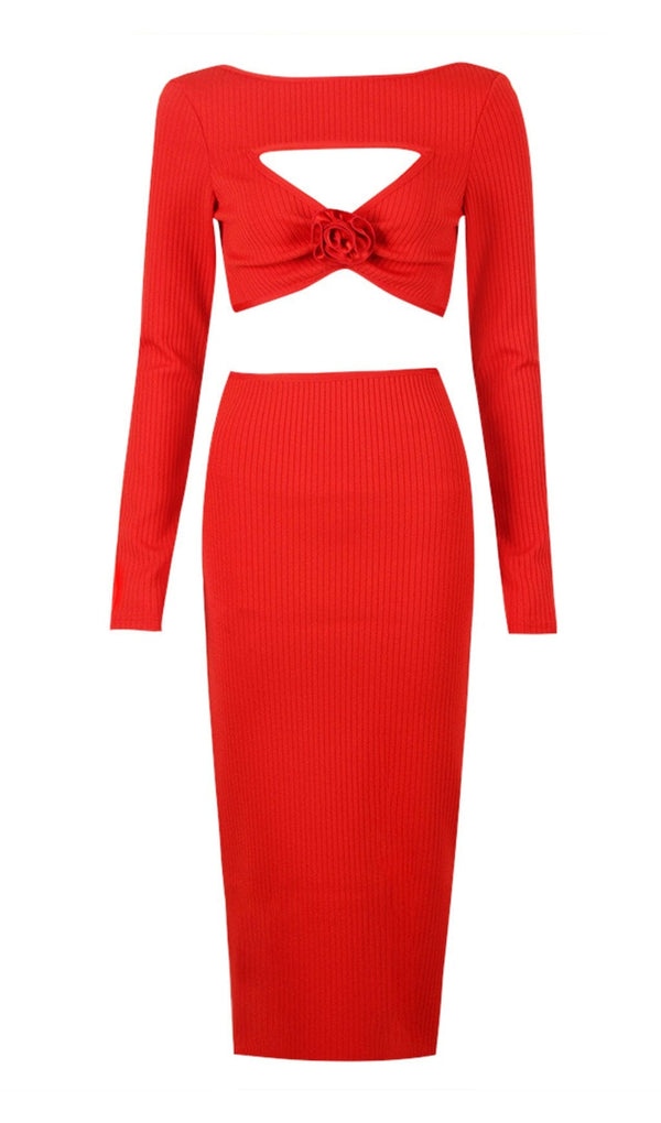 CUTOUT LONG SLEEVE MIDI DRESS IN RED styleofcb 