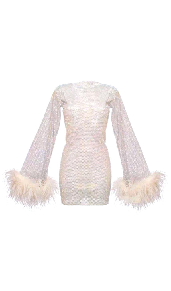 FEATHER MESH MINI DRESS IN WHITE Dresses styleofcb 