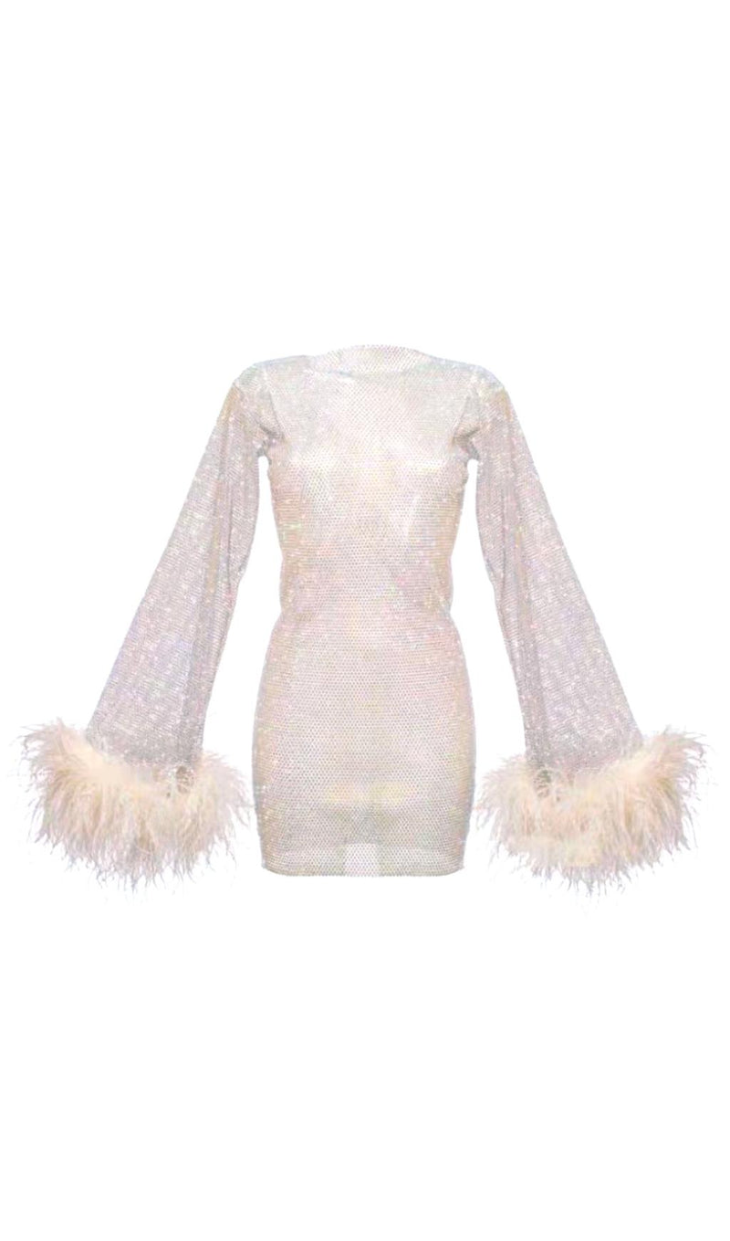FEATHER MESH MINI DRESS IN WHITE Dresses styleofcb 