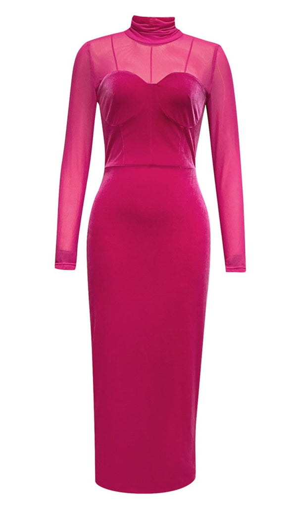 LONG SLEEVED SHEATH DRESS IN ROSE RED DRESSES styleofcb 