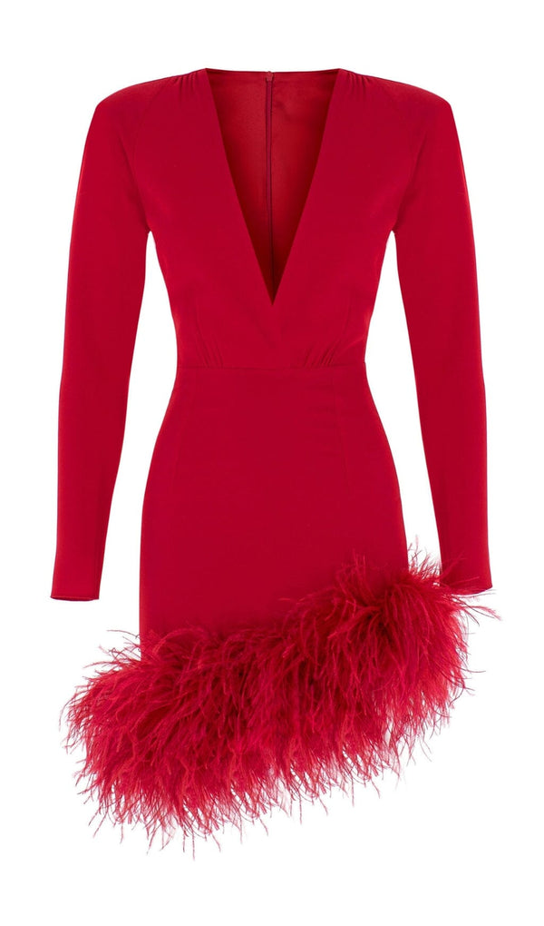 STRETCH LONG SLEEVES MINI DRESS IN RED styleofcb 