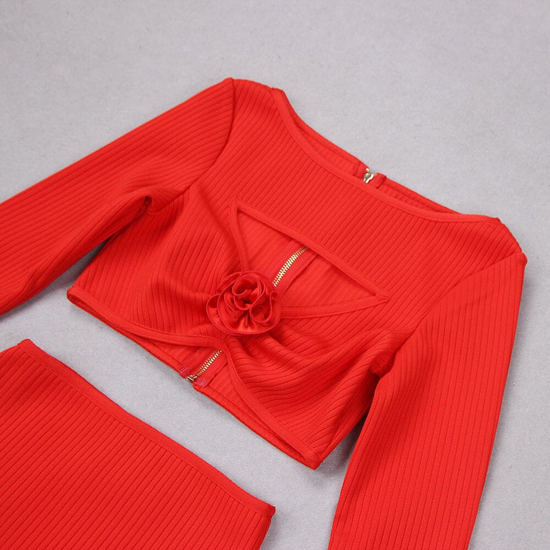 CUTOUT LONG SLEEVE MIDI DRESS IN RED styleofcb 