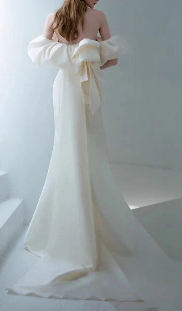 IRREGULAR NECKLINE RIBBON MAXI DRESS IN WHITE styleofcb 