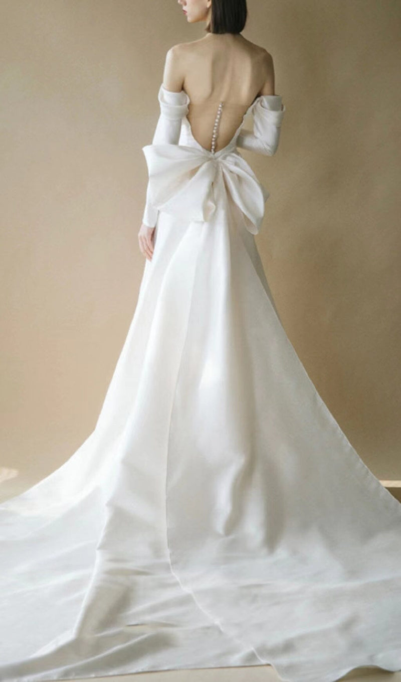 HALTER AND LARGE BOW SHOULER DRESS IN WHITE styleofcb 