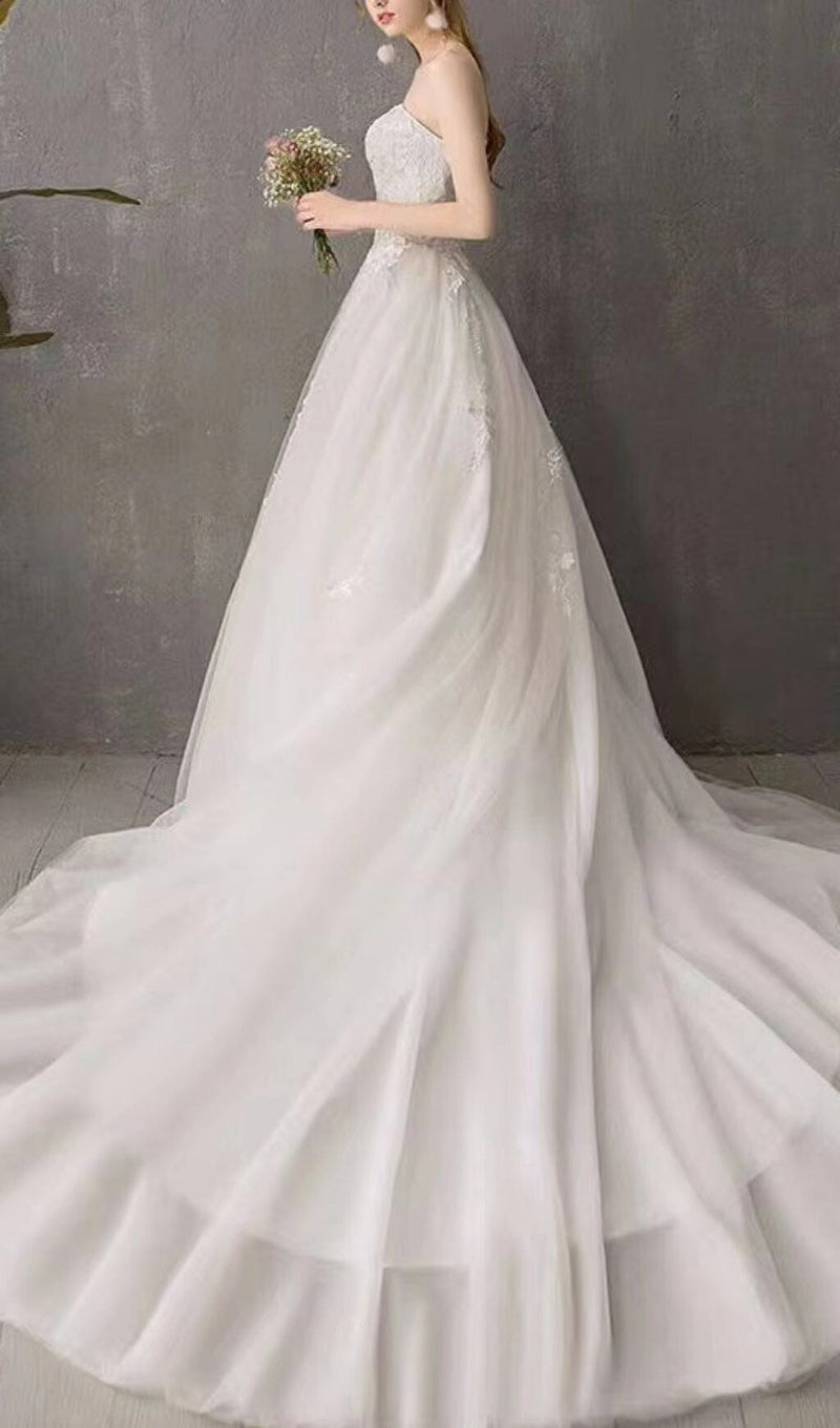 STRAPLESS LACE EMBELLISHED SHAGGY YARN DRESS IN WHITE styleofcb 