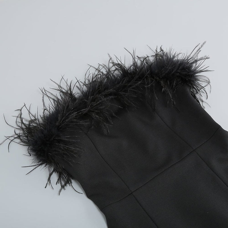 STRAPLESS FEATHER MINI DRESS IN BLACK styleofcb 