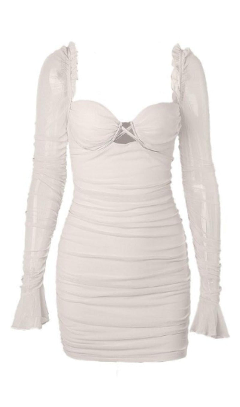 LONG SLEEVE BODYCON MINI DRESS Dresses styleofcb S WHITE 