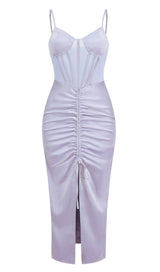 MINK SATIN SWEETHEART NECK CORSET FRONT SPLIT MAXI DRESS DRESS styleofcb 