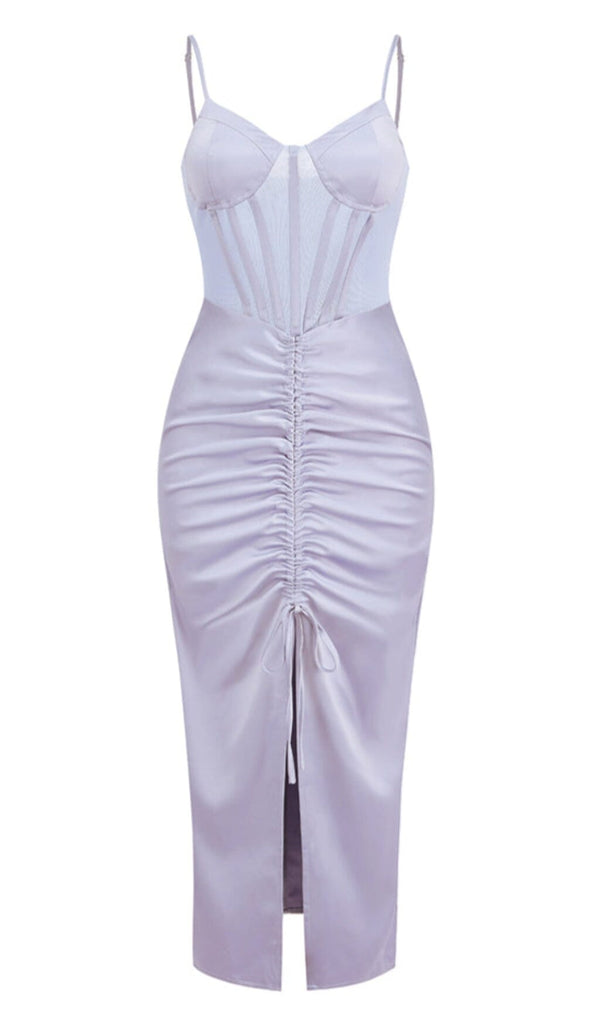 MINK SATIN SWEETHEART NECK CORSET FRONT SPLIT MAXI DRESS DRESS styleofcb 
