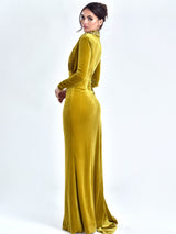 Zenaida Gold Cutout High Slit Velvet Gown Dresses styleofcb 