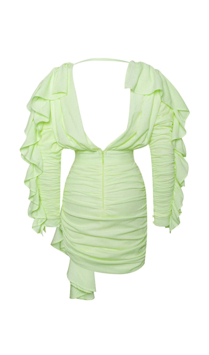 SAMARA YELLOW DRAPING RUFFLE SLEEVE DRESS Dresses styleofcb 