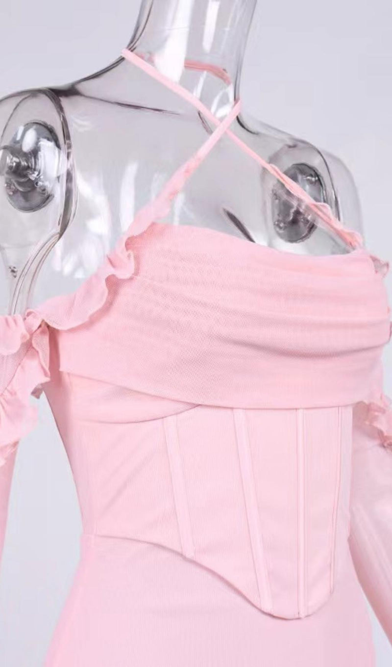 RUFFLE CORSET BODYCON MINI DRESS IN PINK Dresses styleofcb 