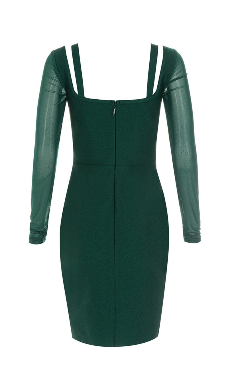 PERSPECTIVE GAUZE FISH BONE DRESS IN DARK GREEN styleofcb 