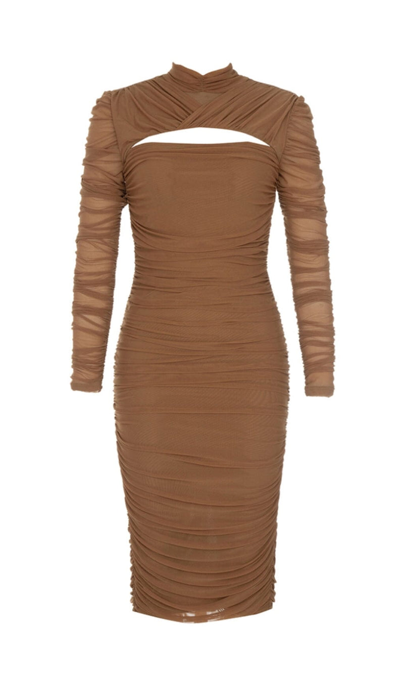 PLEATED TULLE COVERING BUTOCKS DRESS IN MOCHA-COLORED styleofcb 