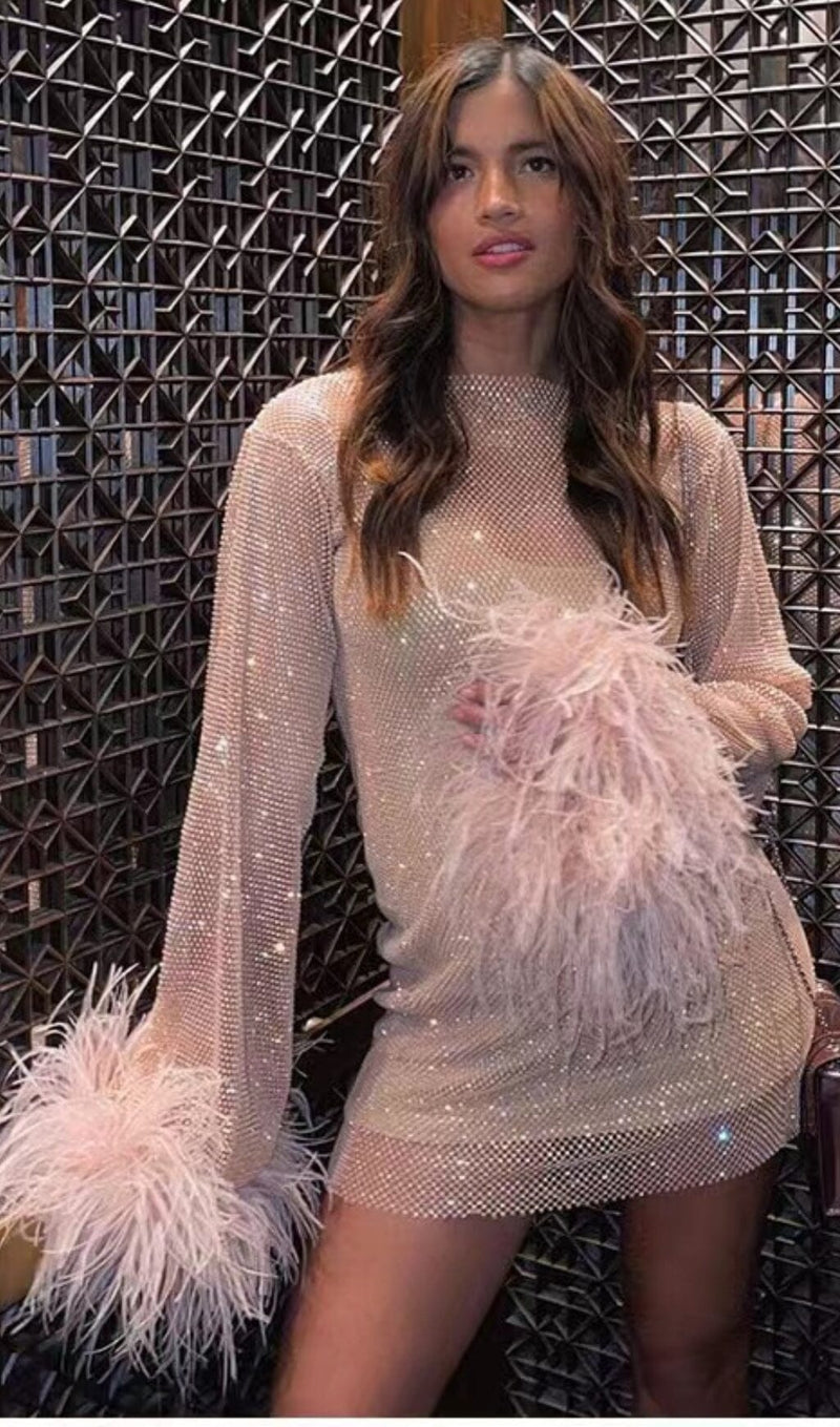 FEATHER MESH MINI DRESS IN WHITE Dresses styleofcb 