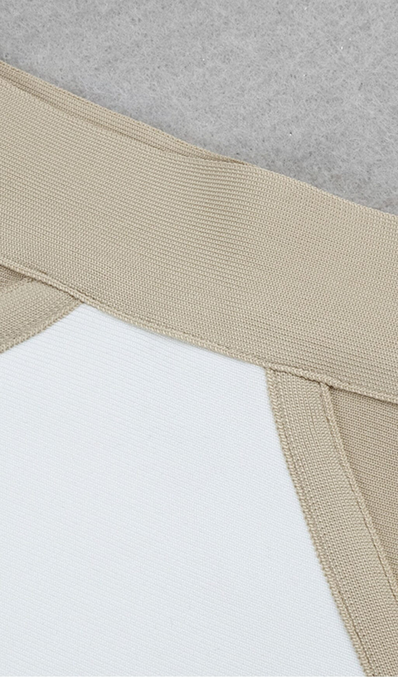 BANDAGE SLIM SPLICE TWO PIECE WRAP DRESS IN APRICOT WHITE styleofcb 