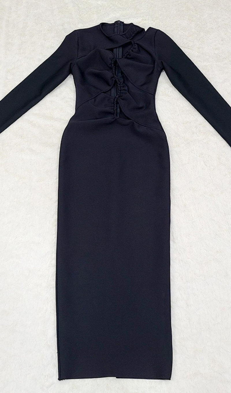 LONG SLEEVES CUT OUT MIDI DRESS IN BLACK styleofcb 