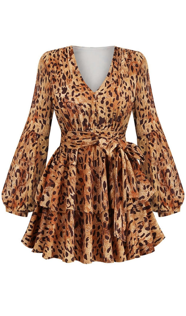 V NECK LEOPARD MINI DRESS Dresses styleofcb 