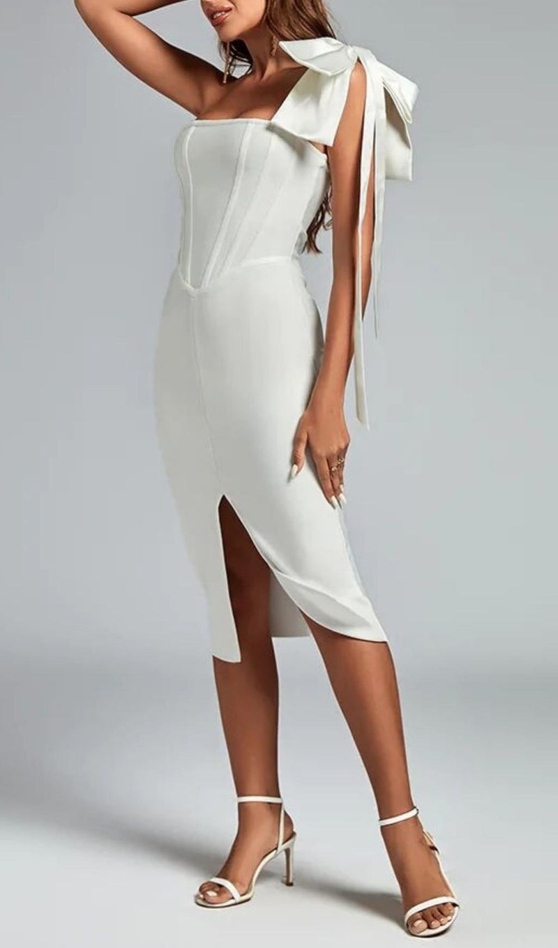 ONE SHOULDER BODYCON MIDI DRESS IN WHITE styleofcb 