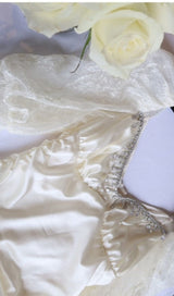 PLEATED DRESS WITH LACE PUFFED SLEEVES IN WHITE styleofcb 
