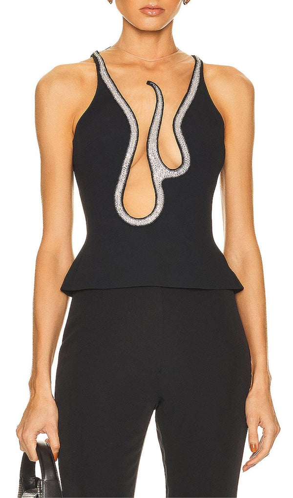 BANDAGE CUT-OUT DESIGN BRIGHT DIAMOND CAMISOLE TOP IN BLACK styleofcb 