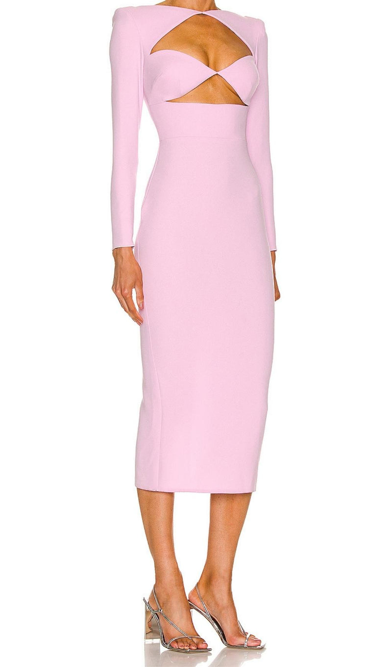 CUT OUT LONG SLEEVE MIDI DRESS IN PINK Dresses styleofcb 