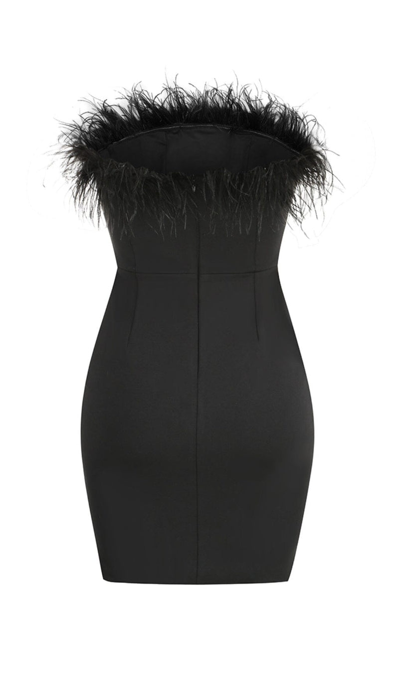 STRAPLESS FEATHER MINI DRESS IN BLACK styleofcb 