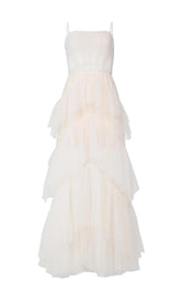TIERED RUFFLE TULLE EVENING MAXI DRESS Dresses styleofcb XS PINK TINT 