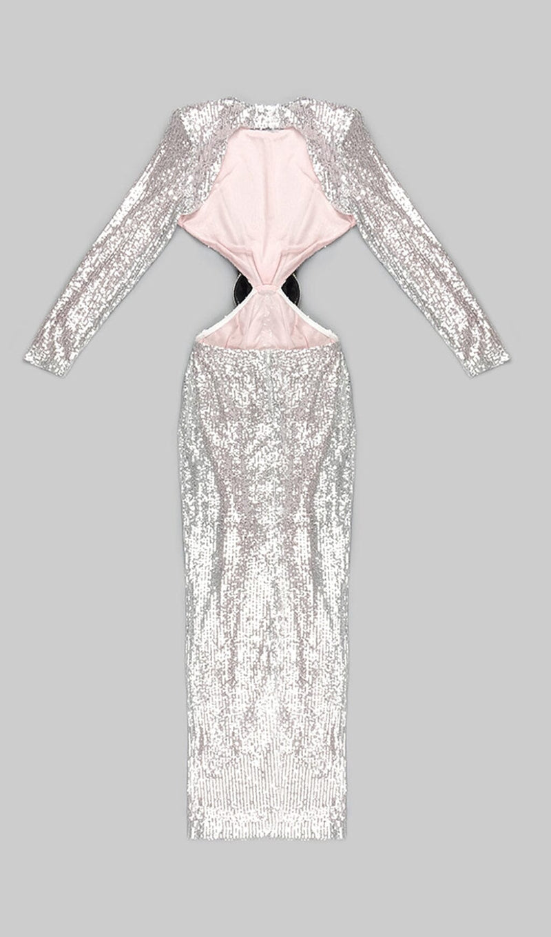 SEQUINN CUTOUT MAXI DRESS IN METALLIC DRESS styleofcb 