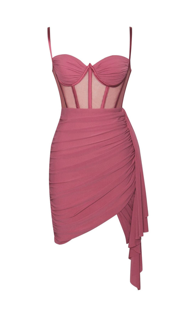 YOLIE SALMON PINK RUCHED DRAPING MESH CORSET DRESS Dresses styleofcb 