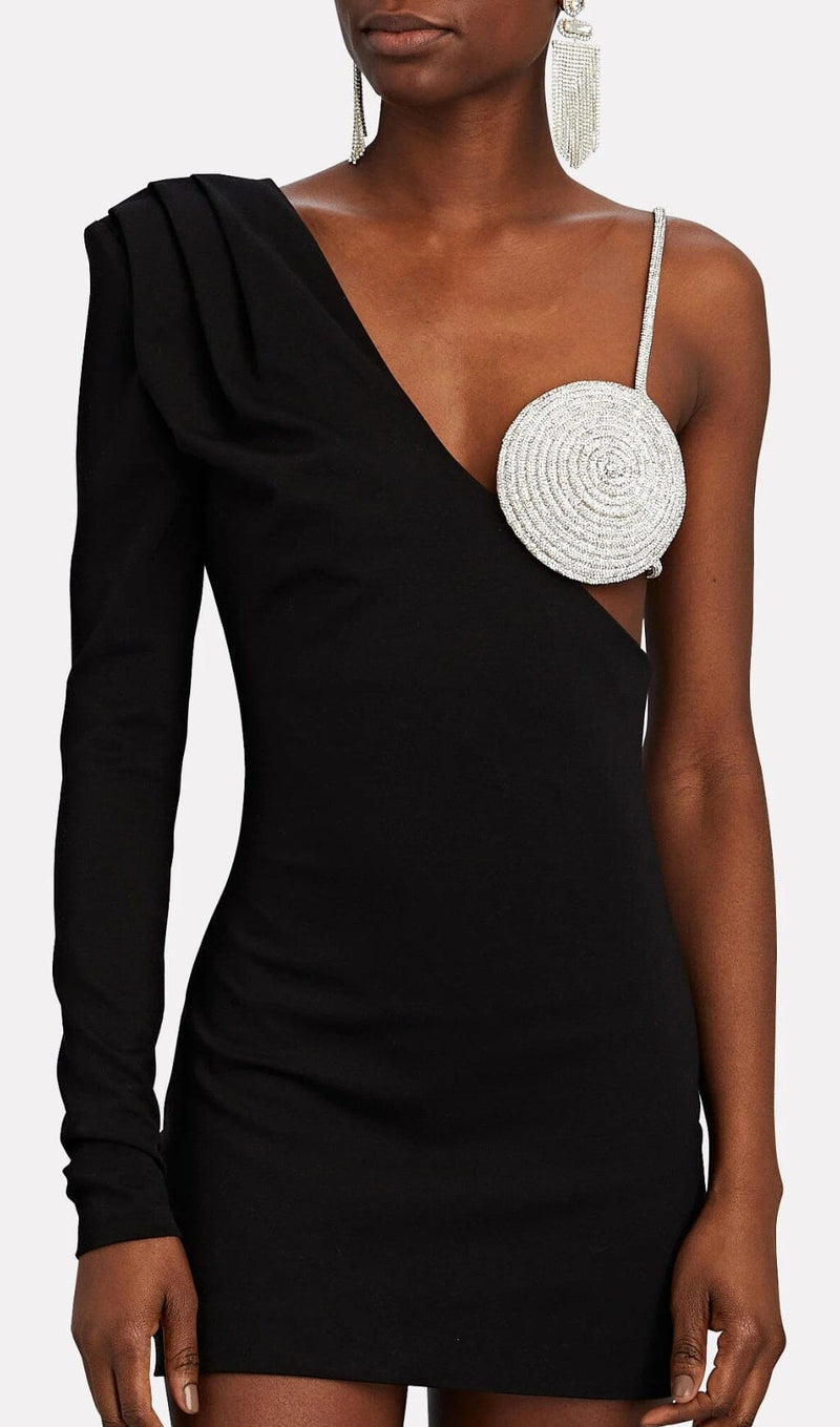 BLACK ONE SHOULDER CRYSTAL MINI DRESS Dresses styleofcb 