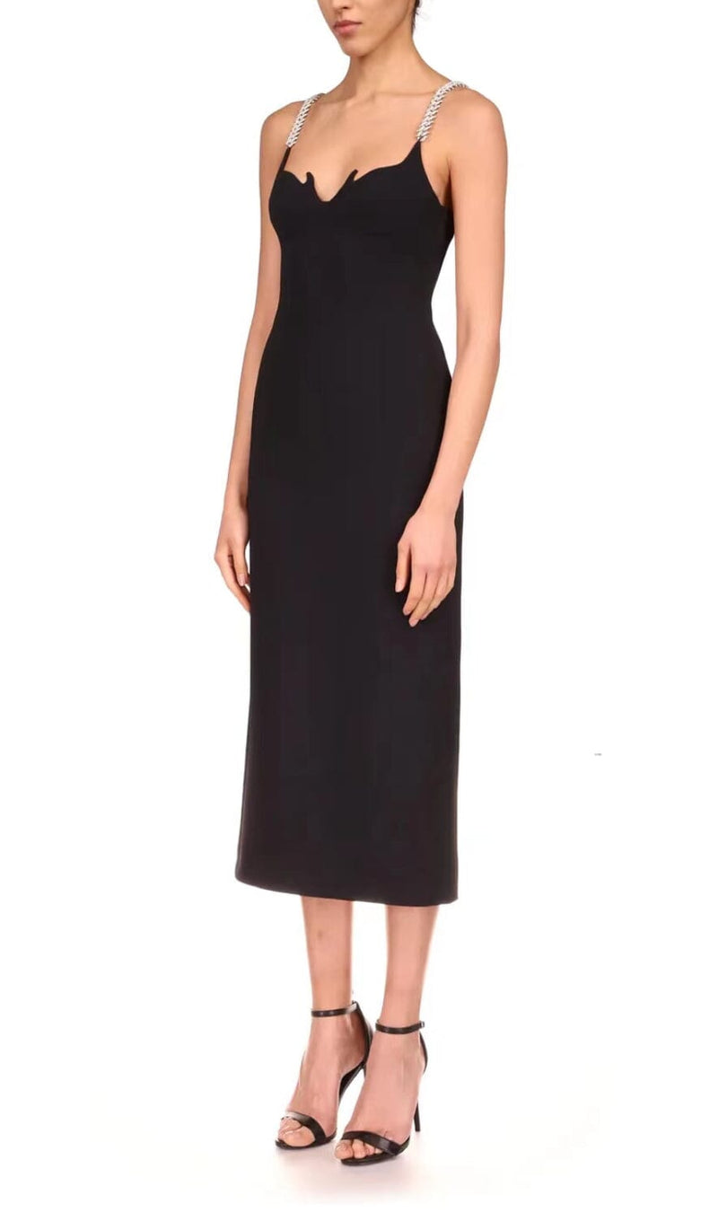 CHAIN HALTER HIGH WAIST SLIM HIP MIDI DRESS IN BLACK styleofcb 
