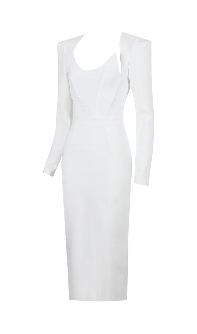 SQUARE SHOULDER CORSET MIDI DRESS IN WHITE styleofcb 
