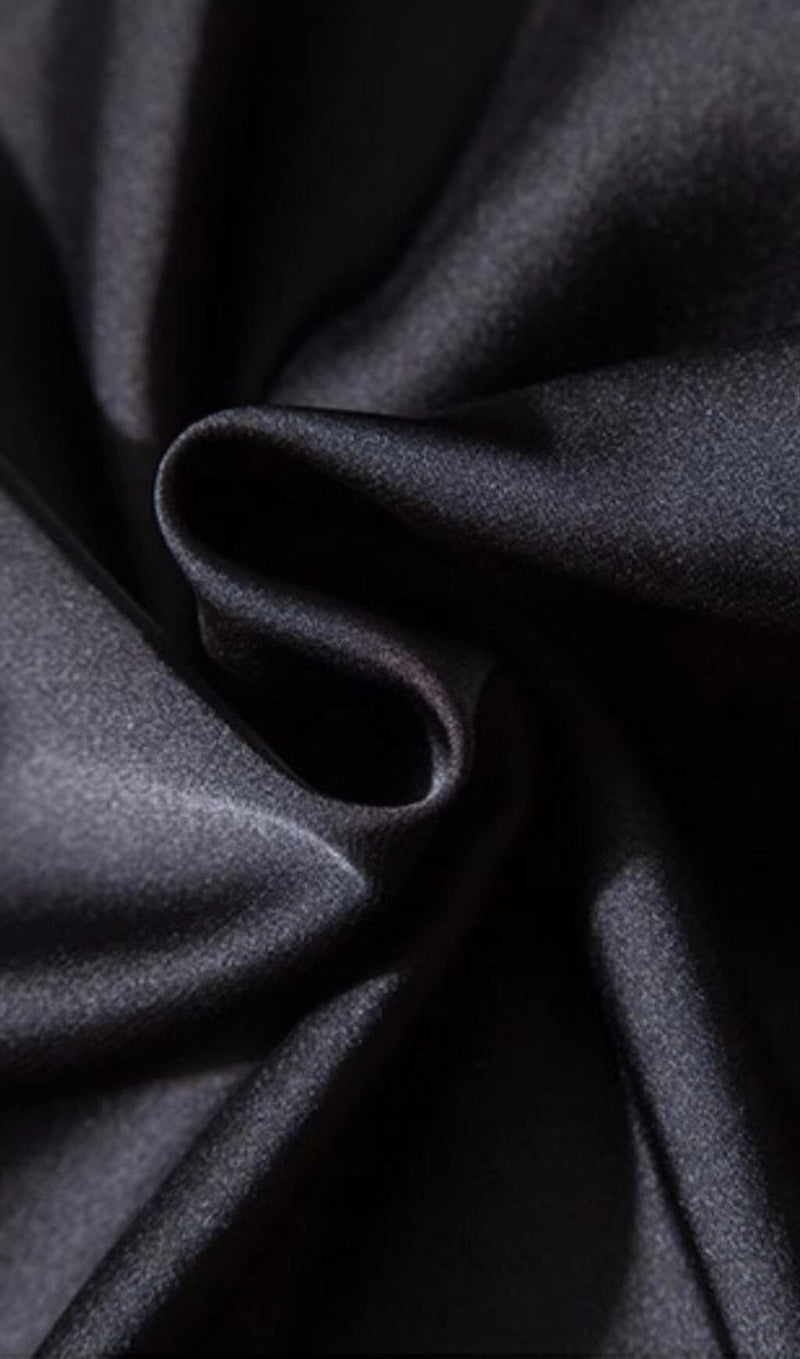 DIAMOND-BUTTON BOW LATERN SLEEVE IRREGULAR SUIT DRESS IN BLACK styleofcb 