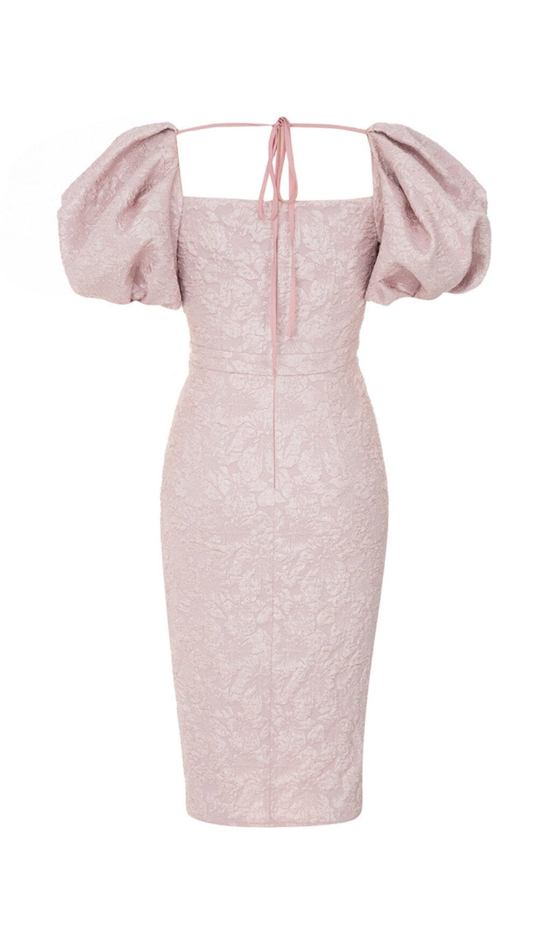 PUFF SLEEVE SPLIT MIDI DRESS IN PINK styleofcb 