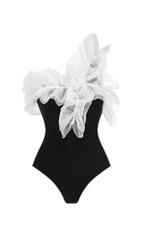 ONE SHOUDER RUFFLE STITCHING ONE PIECE SWIMSUIT styleofcb 