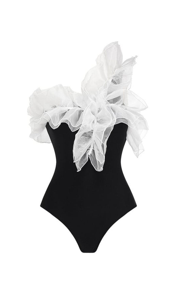 ONE SHOUDER RUFFLE STITCHING ONE PIECE SWIMSUIT styleofcb 
