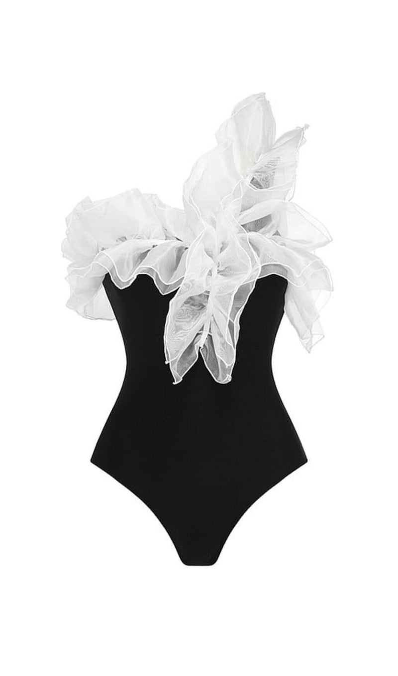 ONE SHOUDER RUFFLE STITCHING ONE PIECE SWIMSUIT styleofcb 