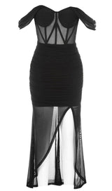 LACE BANDEAU RUCHED DRESS IN BLACK DRESS styleofcb 