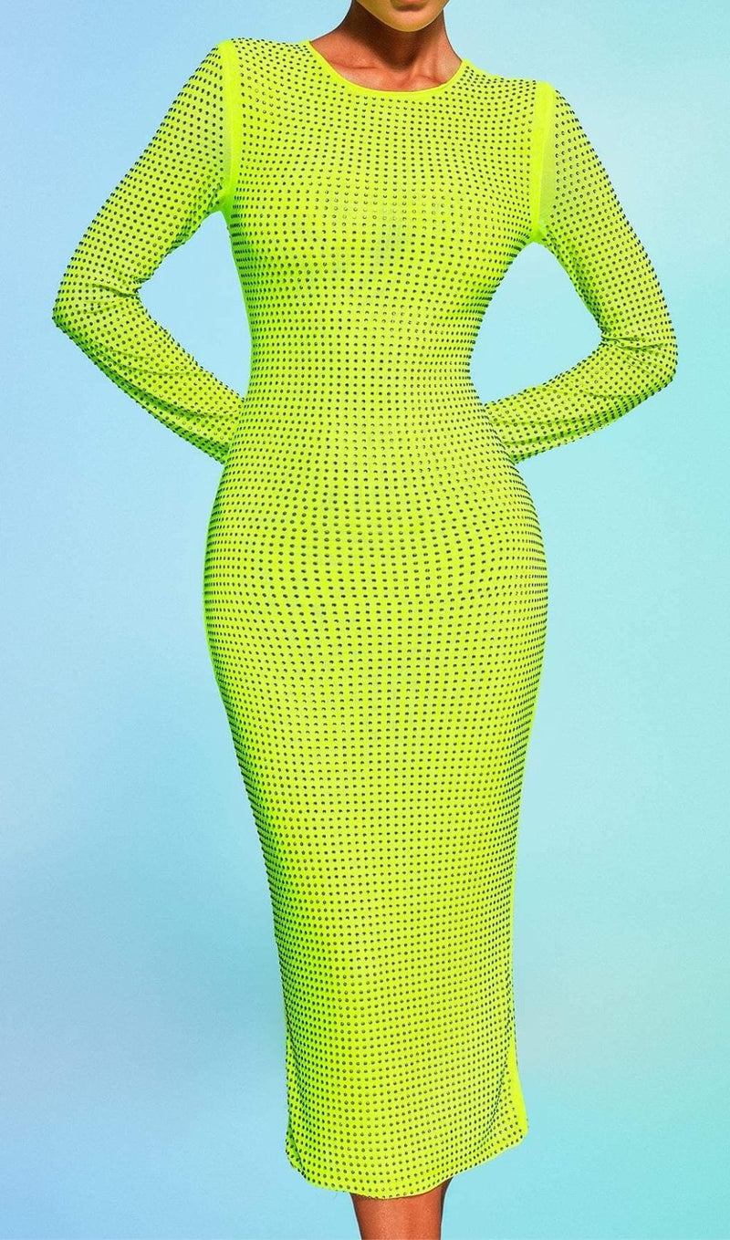 CRYSTAL EMBELLISHED MIDI DRESS IN YELLOW styleofcb 