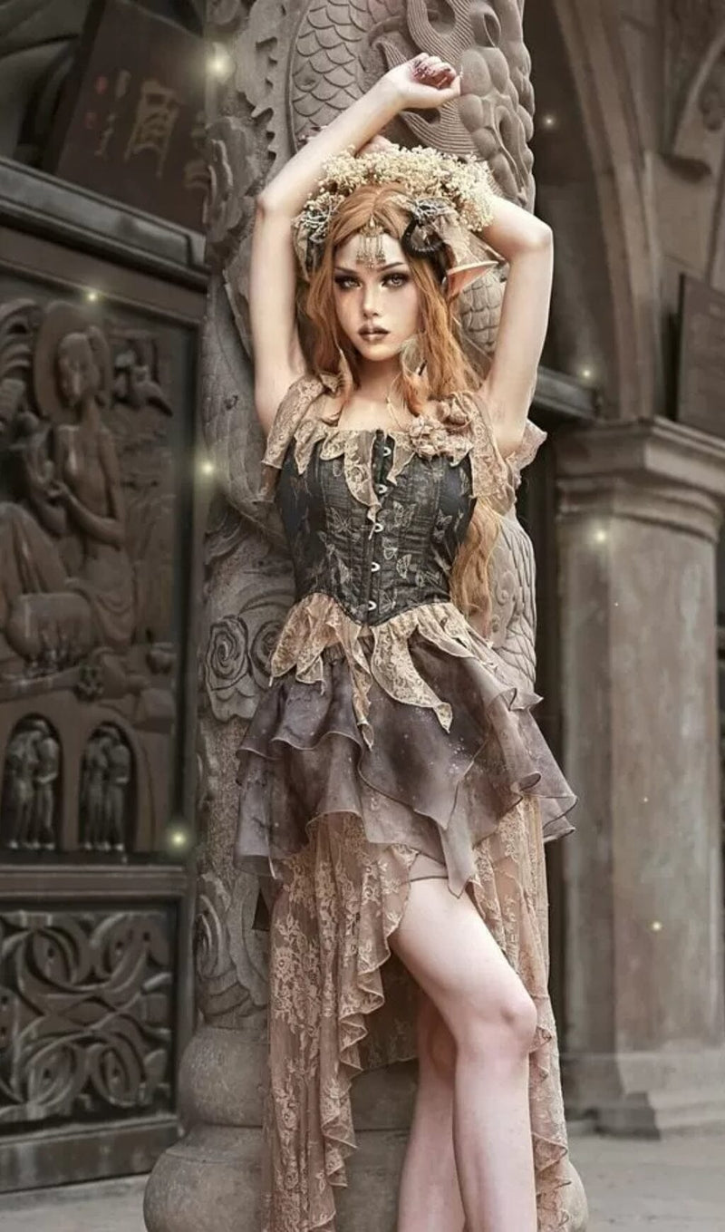 RETRO LEAVES FISHBONE GOTHIC CORSET TOP sis label 