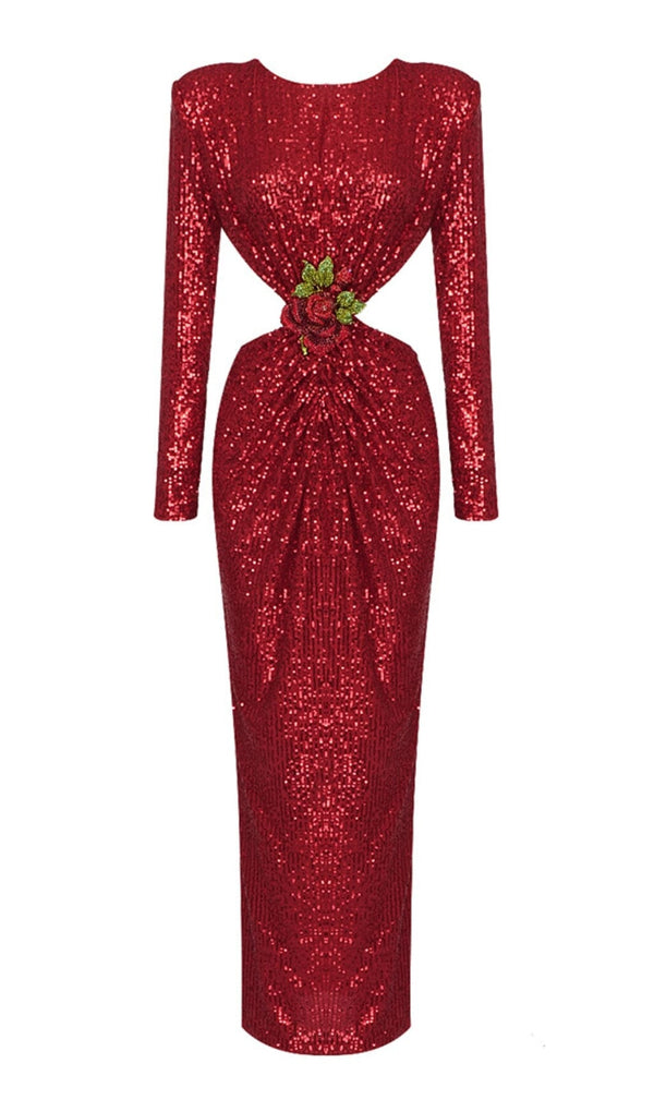 SEQUIN CUTOUT BACKLESS MAXI DRESS IN RED DREESES styleofcb 