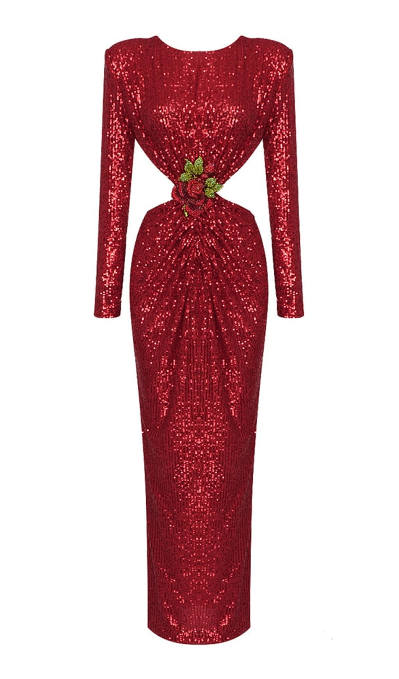 SEQUIN CUTOUT BACKLESS MAXI DRESS IN RED DREESES styleofcb 