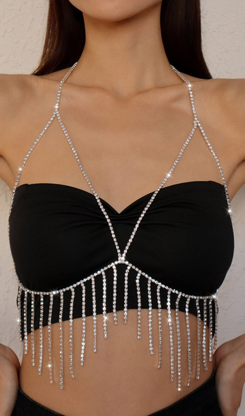 TASSEL AND DIAMOND CHEST CHAIN IN SILVER blingmyfriend 