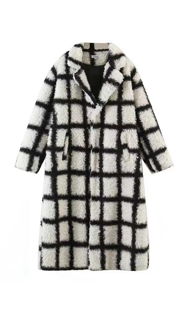 Nina Faux Fur Check Coat Cream And Black Coats & Jackets styleofcb 